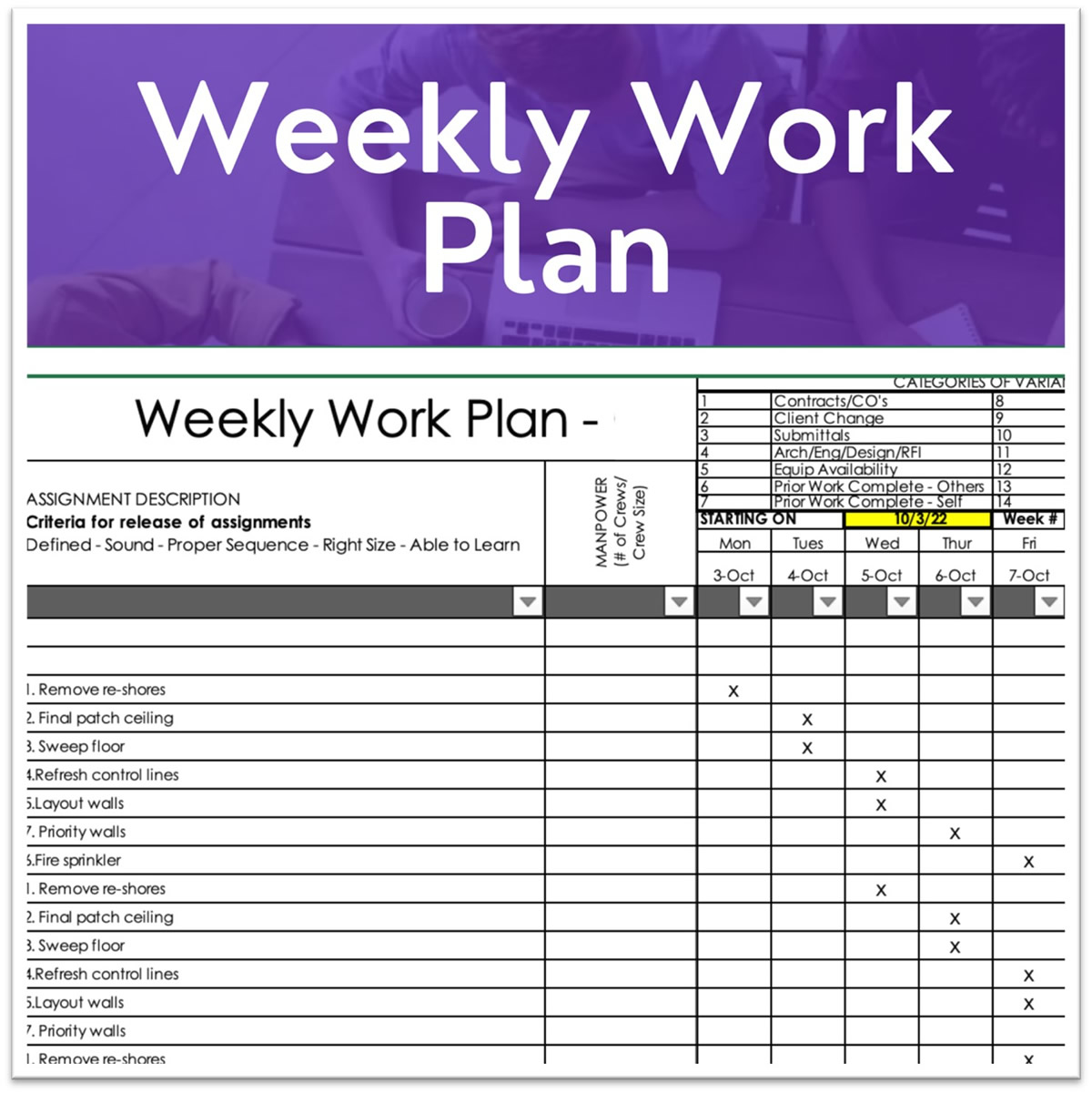 Image of a weekly work plan.